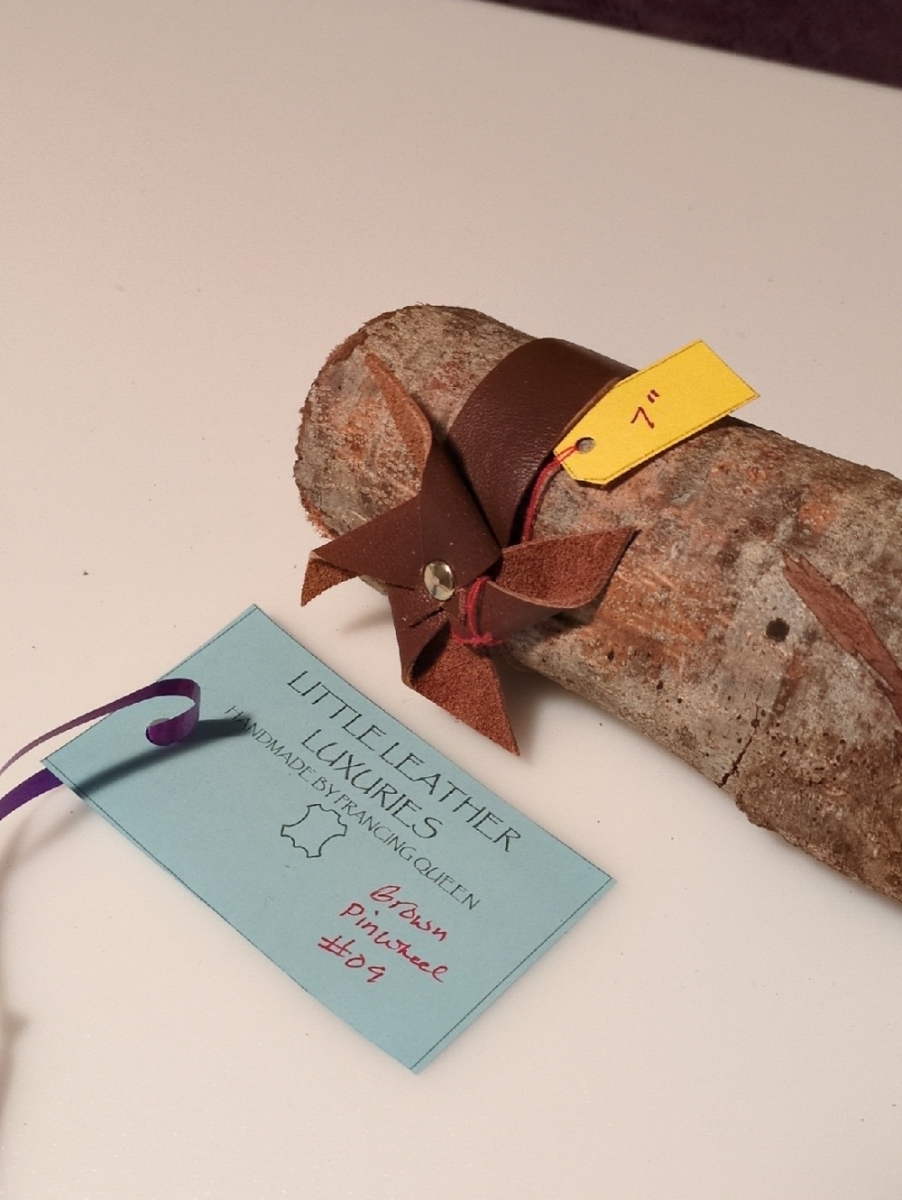 Handmade Genuine Leather Brown Pinwheel Snap Bracelet